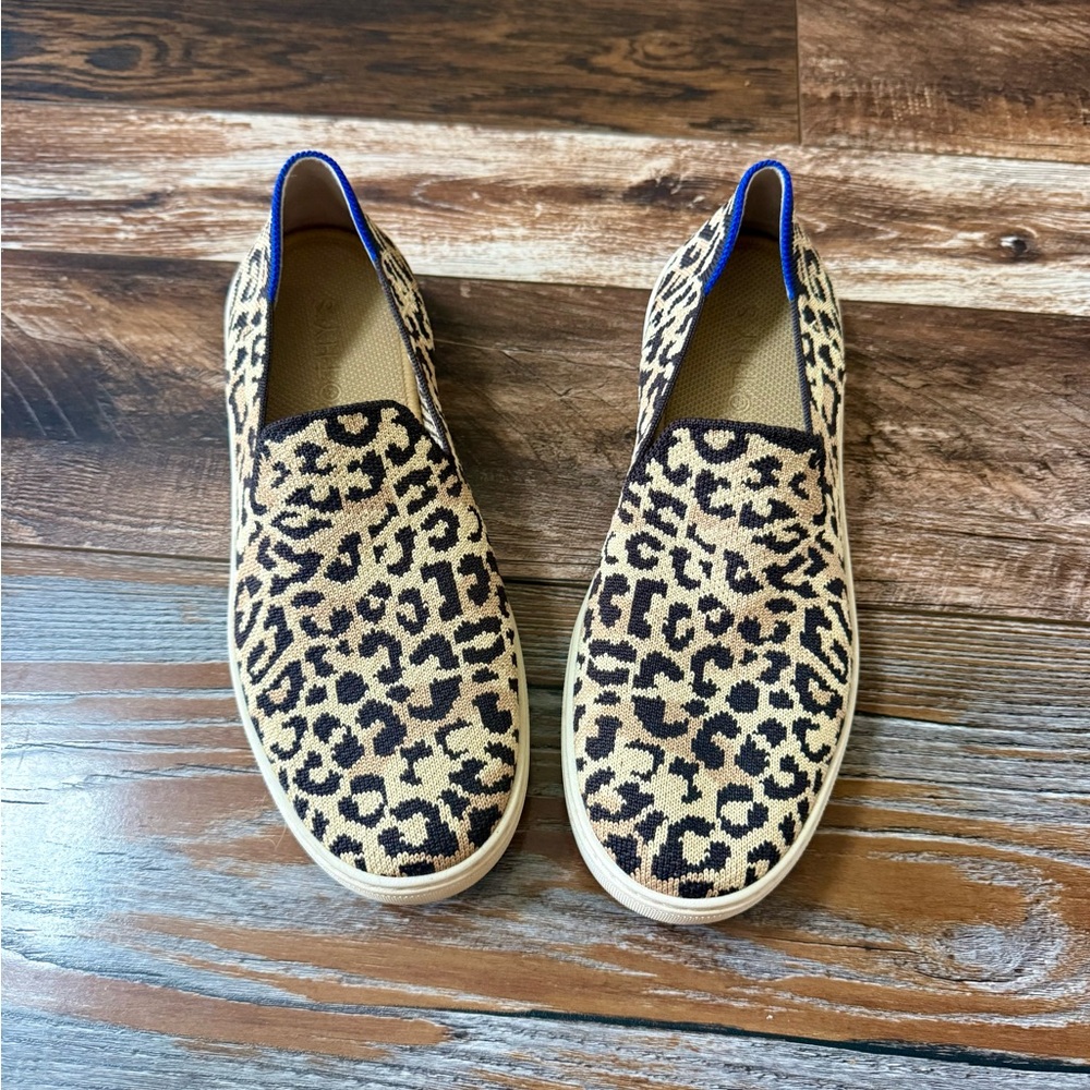 Rothy's Leopard Print Slip-On Sneakers in Tan and Black